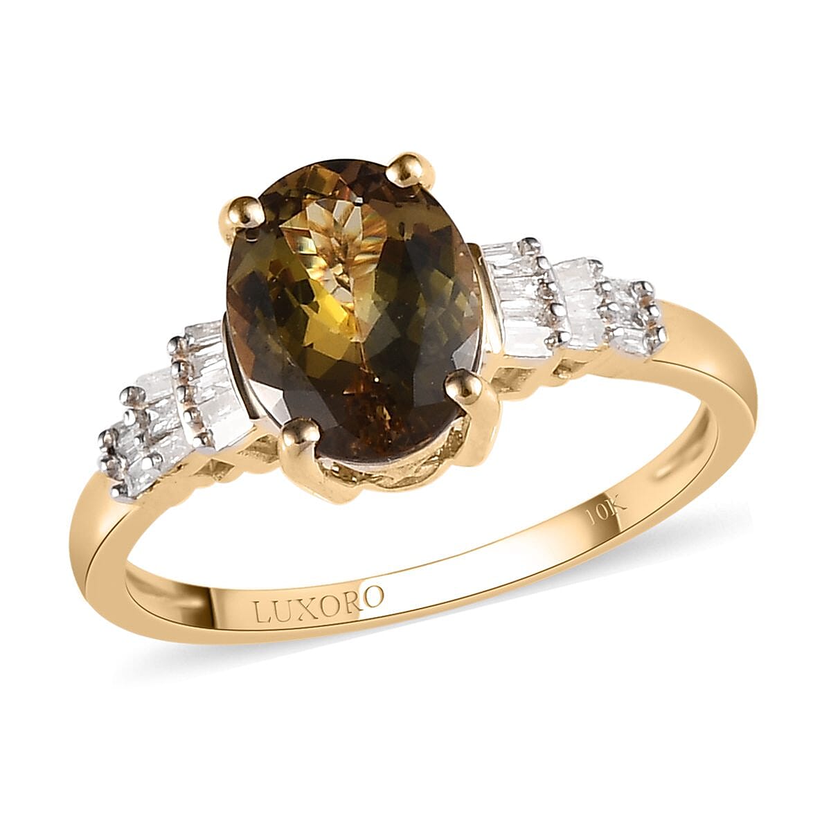 Luxoro 10K Yellow Gold Premium Golden Tanzanite and Diamond Ring (Size 5.0) 2.25 ctw