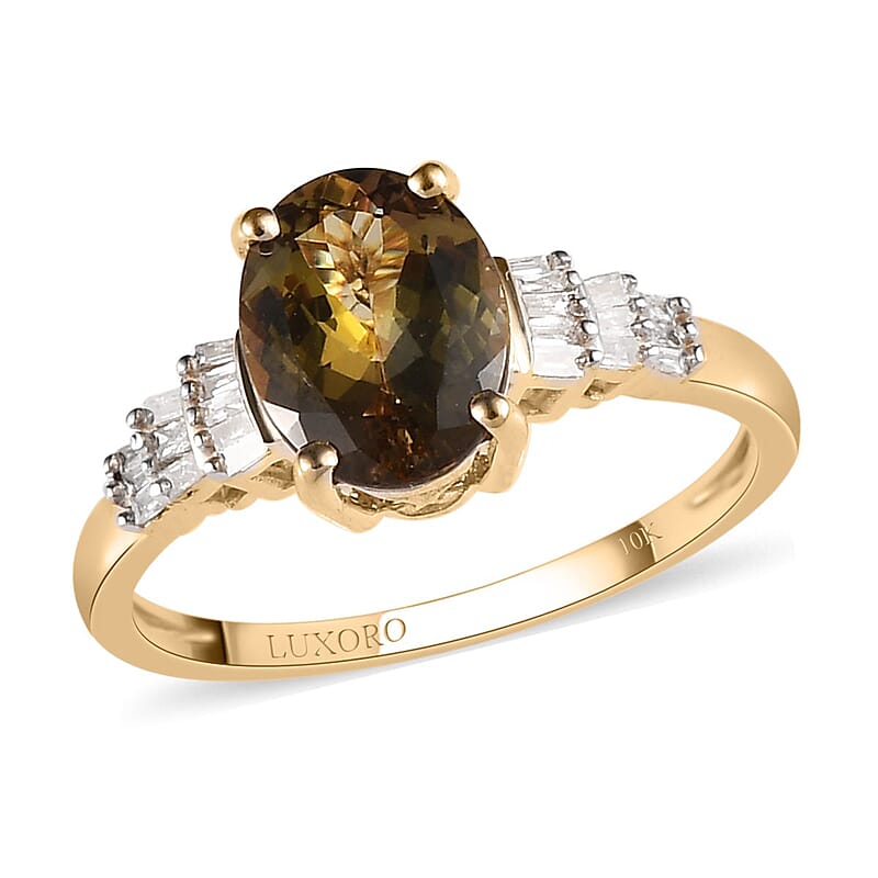 Luxoro 10K Yellow Gold Premium Golden Tanzanite and Diamond Ring (Size 5.0) 2.25 ctw