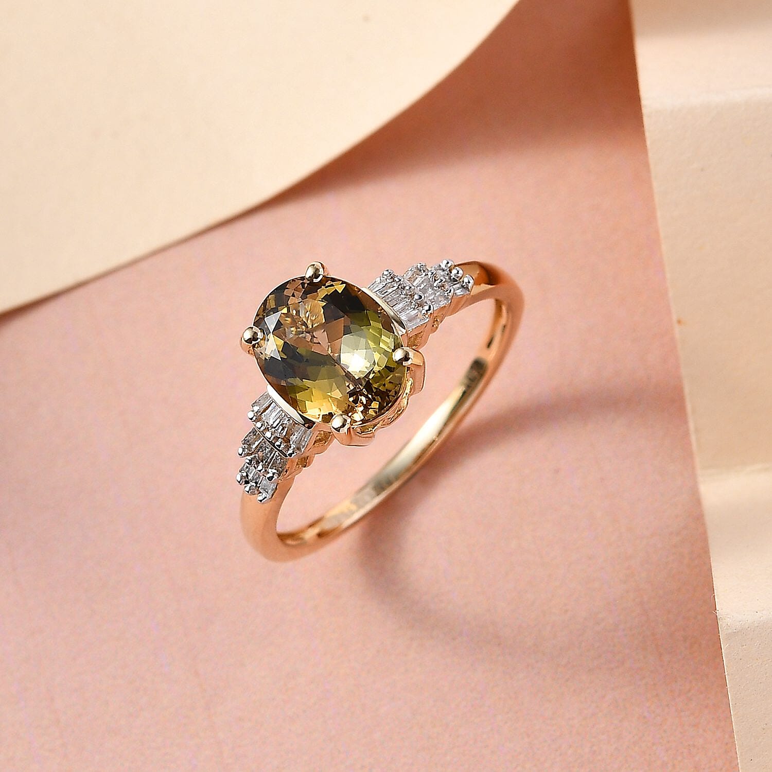 Luxoro 10K Yellow Gold Premium Golden Tanzanite and Diamond Ring (Size 5.0) 2.25 ctw