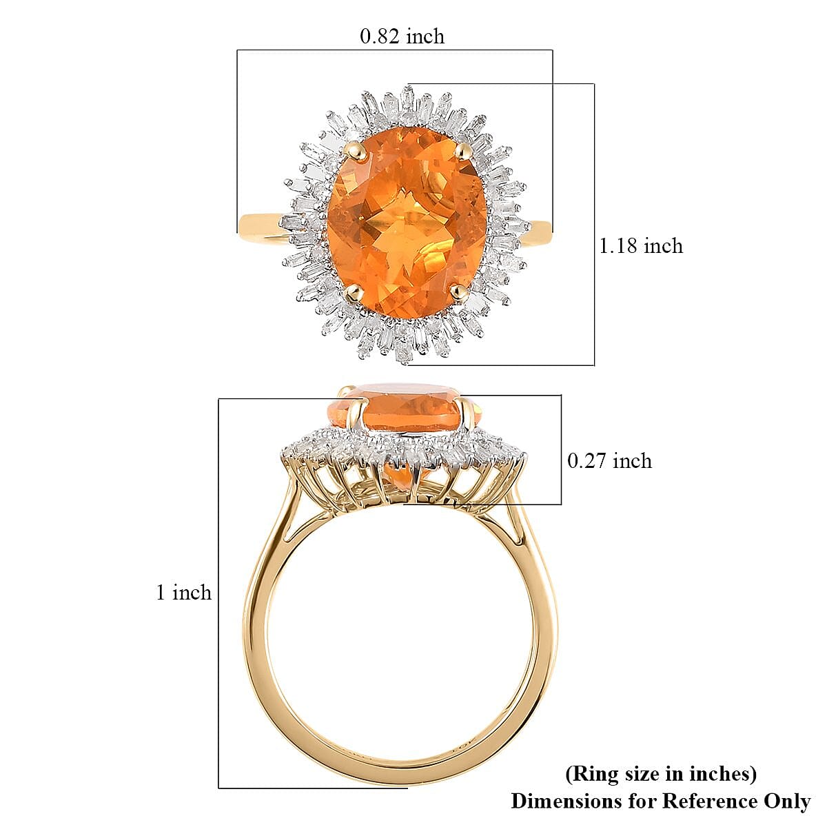 Luxoro 10K Yellow Gold Premium Jalisco Fire Opal and Diamond Snowflake Ring (Size 5.0) 3.80 ctw