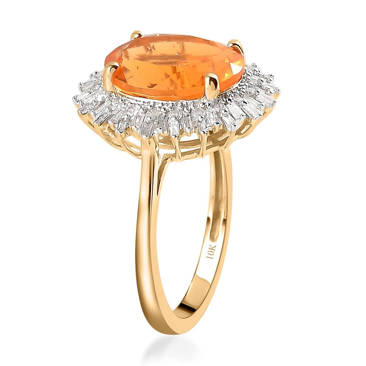 Luxoro 10K Yellow Gold Premium Jalisco Fire Opal and Diamond Snowflake Ring (Size 6.5) 3.80 ctw image number 3