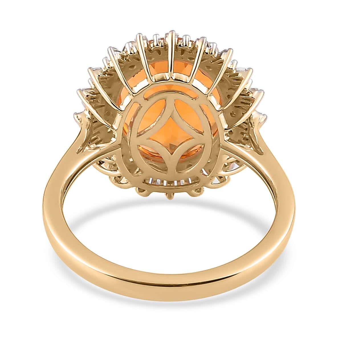 Luxoro 10K Yellow Gold Premium Jalisco Fire Opal and Diamond Snowflake Ring (Size 7.5) 3.80 ctw image number 4