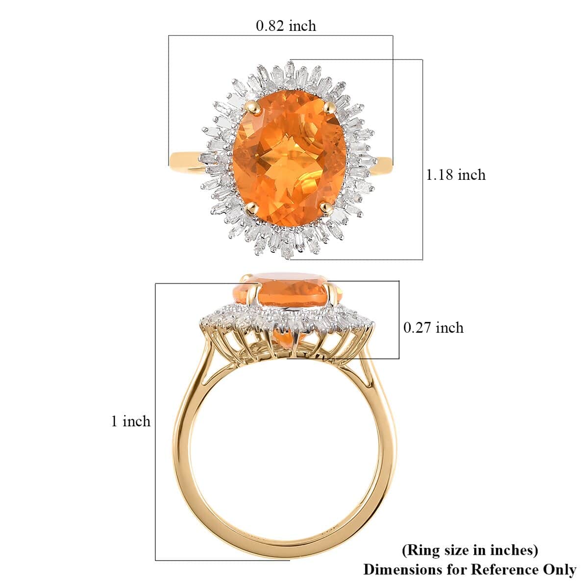 Luxoro 10K Yellow Gold Premium Jalisco Fire Opal and Diamond Snowflake Ring (Size 7.5) 3.80 ctw image number 5