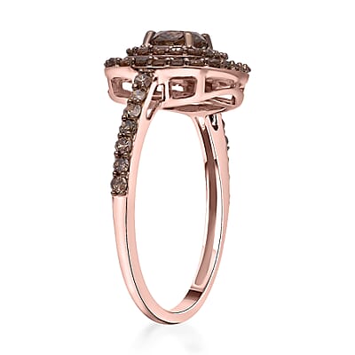 Luxoro SGL Certified 10K Rose Gold Natural Champagne Diamond Double Halo Ring (Size 5.0) 1.00 ctw