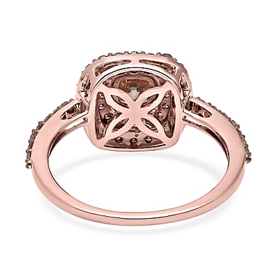 Luxoro SGL Certified 10K Rose Gold Natural Champagne Diamond Double Halo Ring (Size 5.0) 1.00 ctw