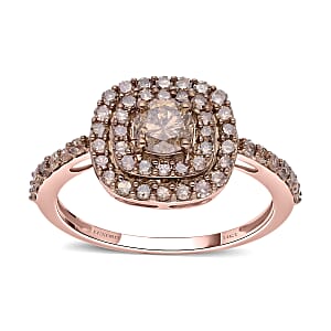 Luxoro SGL Certified 10K Rose Gold Natural Champagne Diamond Double Halo Ring (Size 10.0) 1.00 ctw