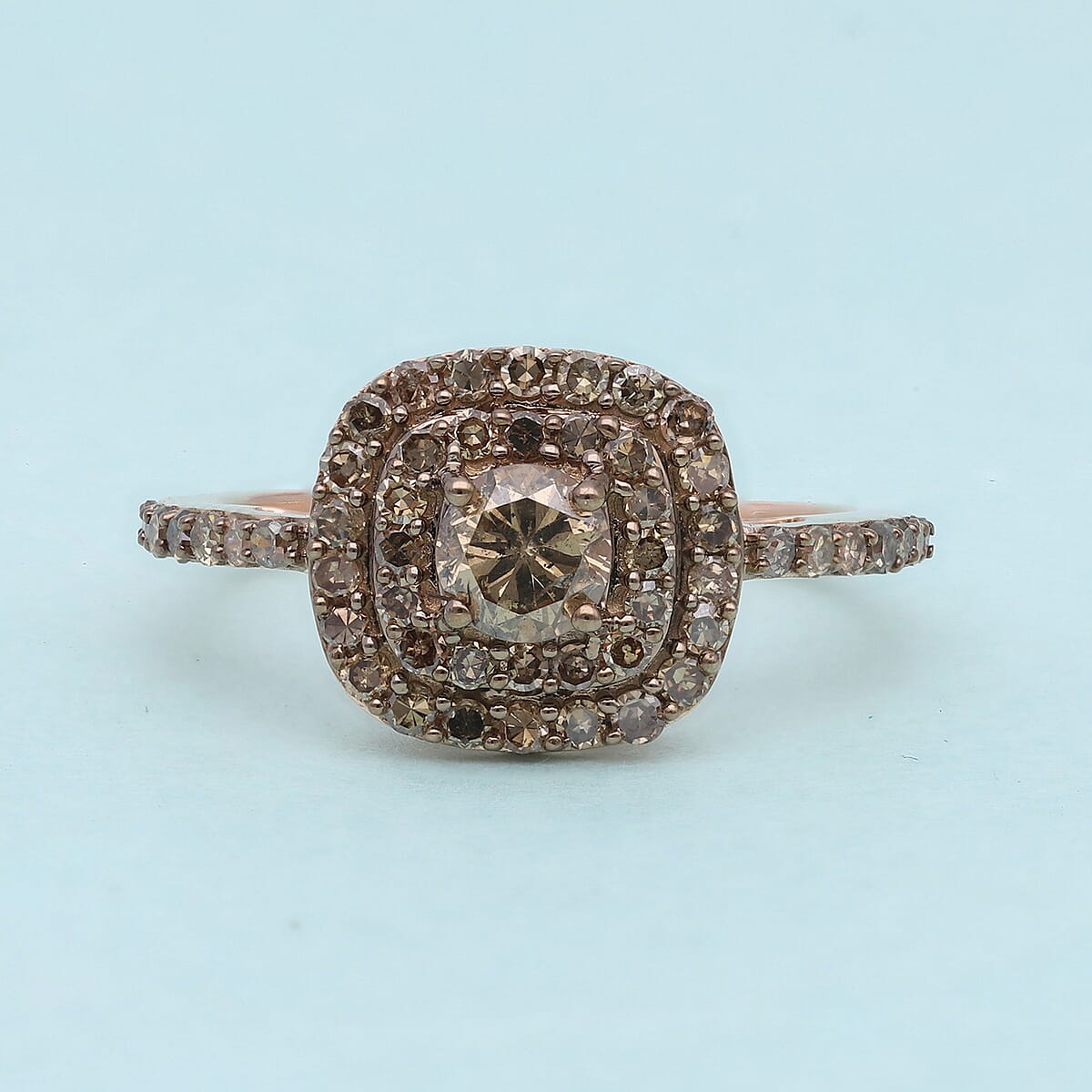 Luxoro SGL Certified 10K Rose Gold Natural Champagne Diamond Double Halo Ring (Size 10.0) 1.00 ctw image number 1