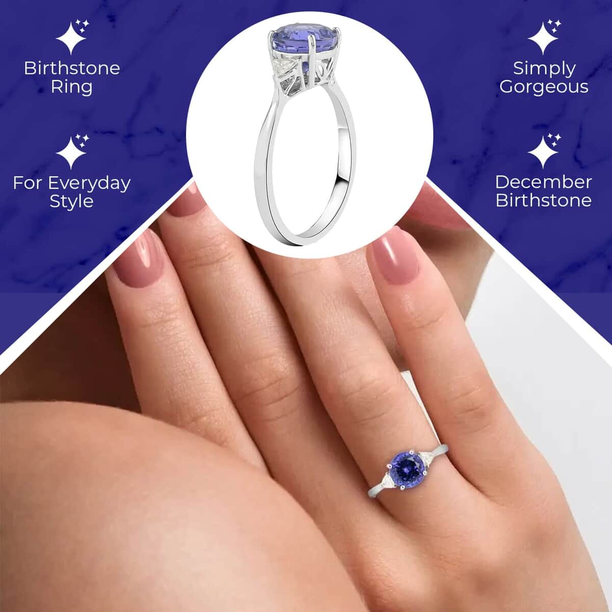 Rhapsody 950 Platinum AAAA Tanzanite Ring, E-F VS Diamond Accent Ring, Certified & Appraised Tanzanite Ring, Trilogy Ring, 950 Platinum Ring, Trilogy Engagement Ring 2.10 ctw image number 2