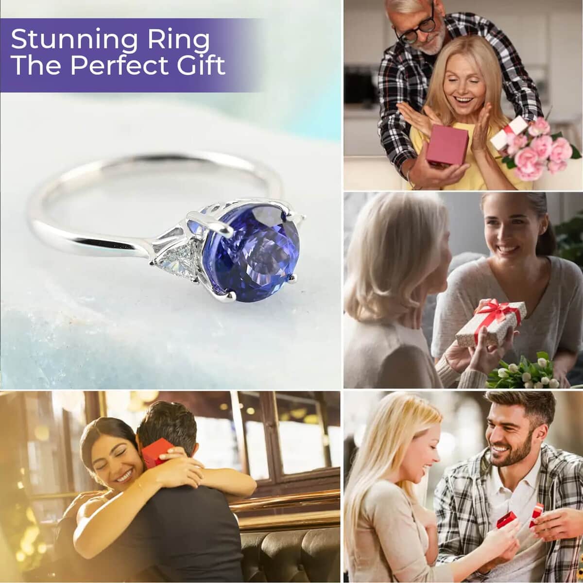 Rhapsody 950 Platinum AAAA Tanzanite Ring, E-F VS Diamond Accent Ring, Certified & Appraised Tanzanite Ring, Trilogy Ring, 950 Platinum Ring, Trilogy Engagement Ring 2.10 ctw image number 3