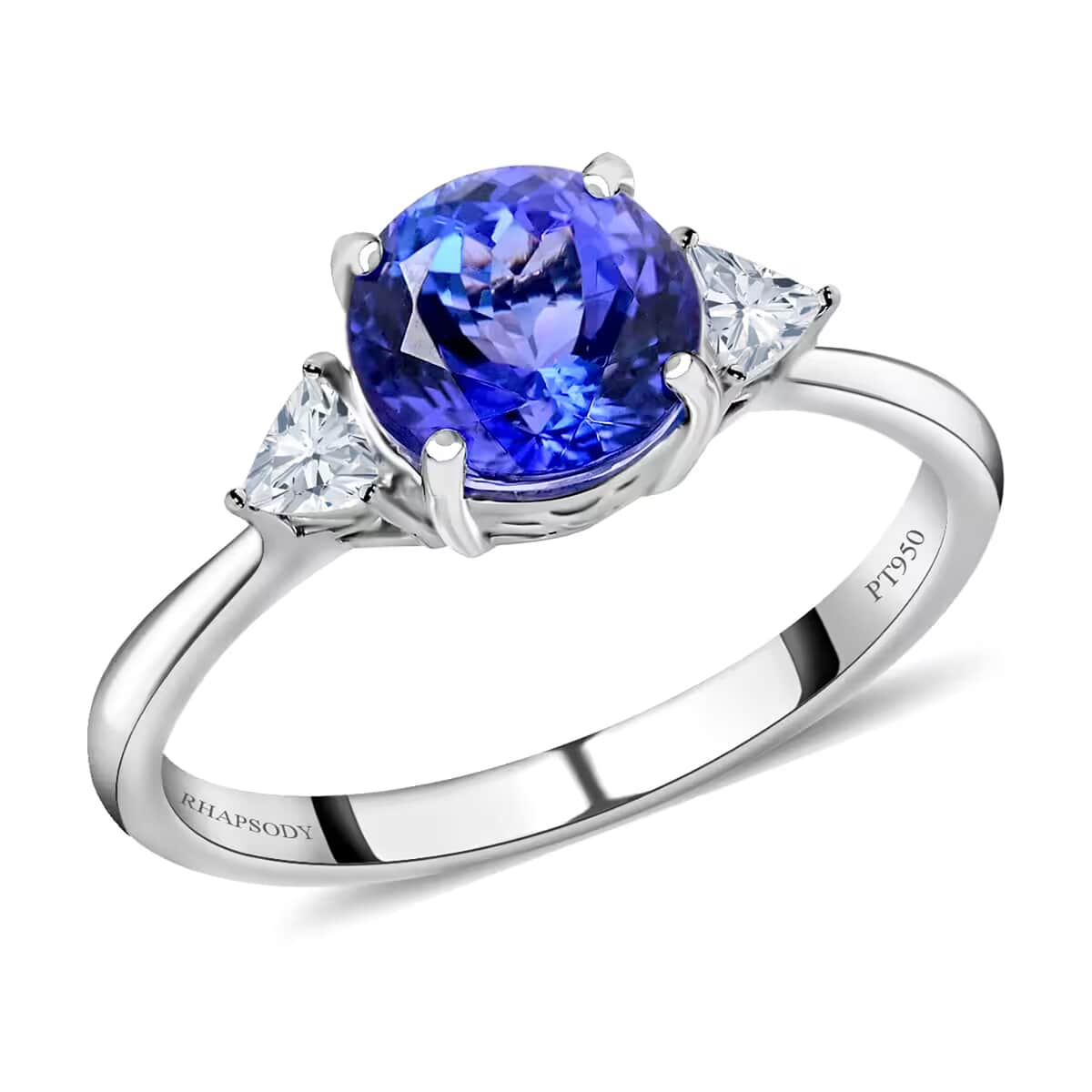 Rhapsody 950 Platinum AAAA Tanzanite Ring, E-F VS Diamond Accent Ring, Certified & Appraised Tanzanite Ring, Trilogy Ring, 950 Platinum Ring, Trilogy Engagement Ring 2.10 ctw image number 0