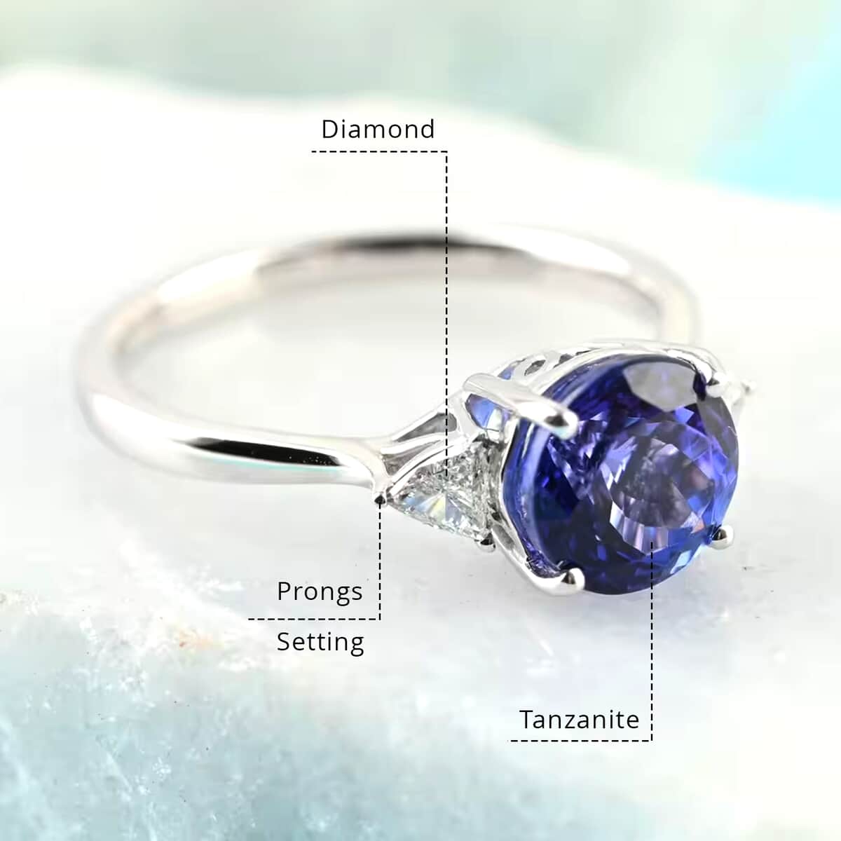 Rhapsody 950 Platinum AAAA Tanzanite Ring, E-F VS Diamond Accent Ring, Certified & Appraised Tanzanite Ring, Trilogy Ring, 950 Platinum Ring, Trilogy Engagement Ring 2.10 ctw image number 3