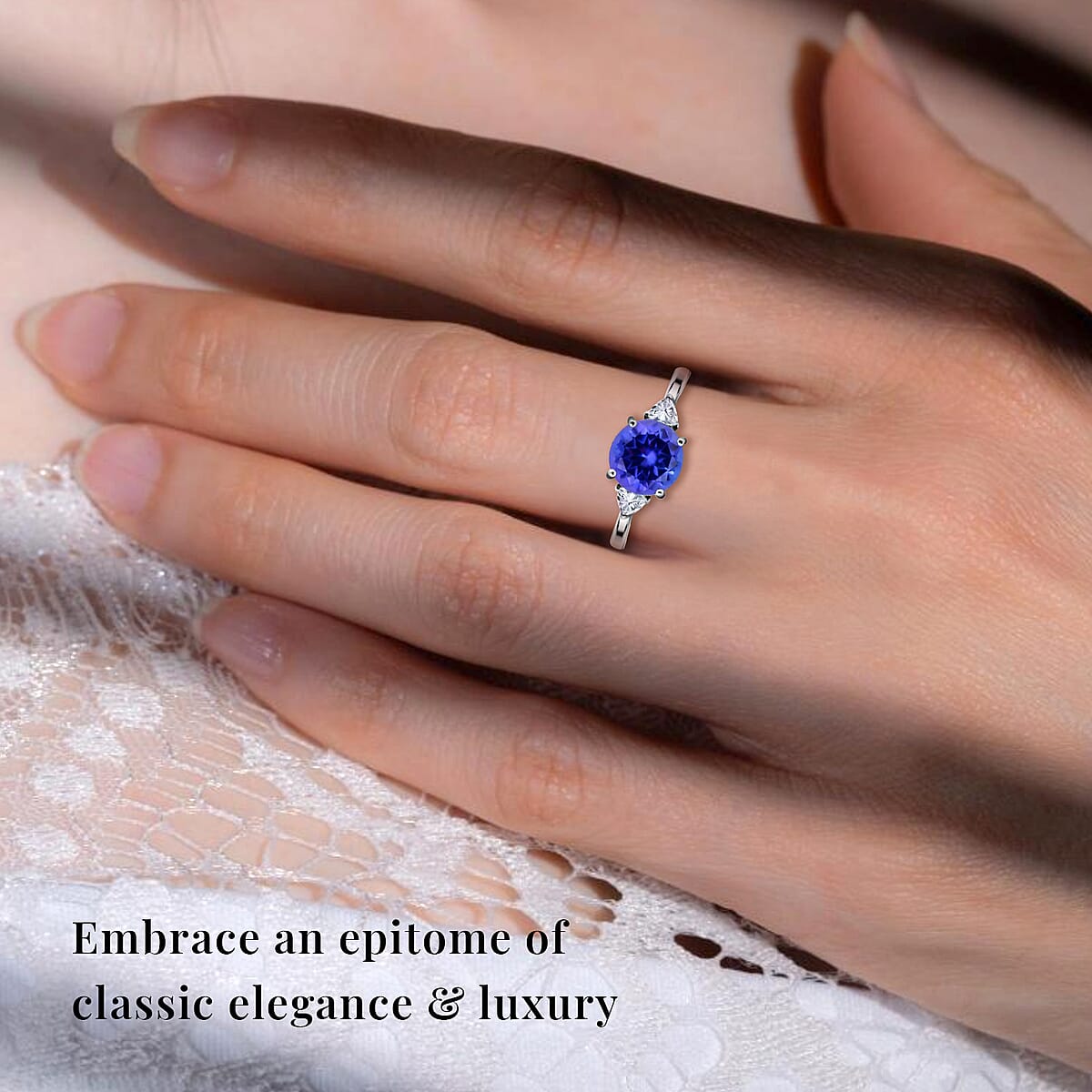 Rhapsody 950 Platinum AAAA Tanzanite Ring , E-F VS Diamond Accent Ring , Certified & Appraised Tanzanite Ring , Trilogy Ring , 950 Platinum Ring , Trilogy Engagement Ring 2.10 ctw image number 1