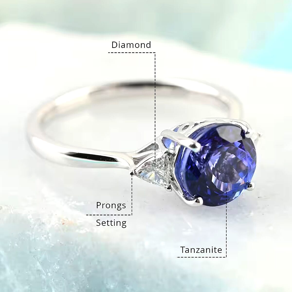 Rhapsody 950 Platinum AAAA Tanzanite Ring | E-F VS Diamond Accent Ring | Certified & Appraised Tanzanite Ring | Trilogy Ring | 950 Platinum Ring | Trilogy Engagement Ring 2.10 ctw image number 3