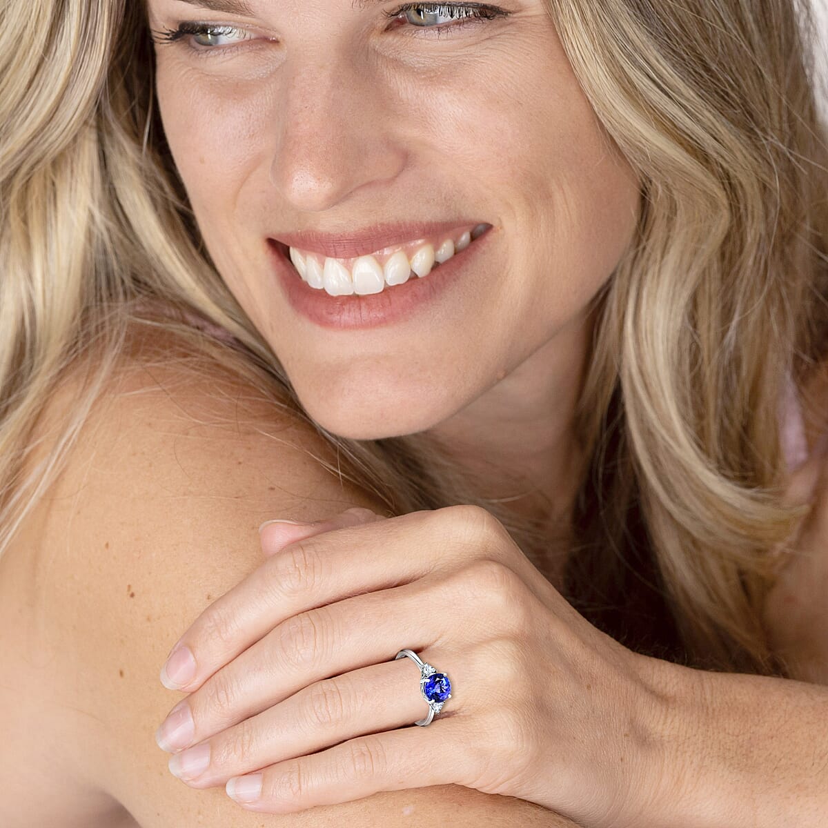 Rhapsody 950 Platinum AAAA Tanzanite Ring | E-F VS Diamond Accent Ring | Certified & Appraised Tanzanite Ring | Trilogy Ring | 950 Platinum Ring | Trilogy Engagement Ring 2.10 ctw image number 4