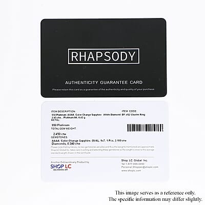 Rhapsody 950 Platinum AAAA Tanzanian Color Change Sapphire and E-F VS Diamond Ring (Size 5.0) 6.40 Grams 2.40 ctw
