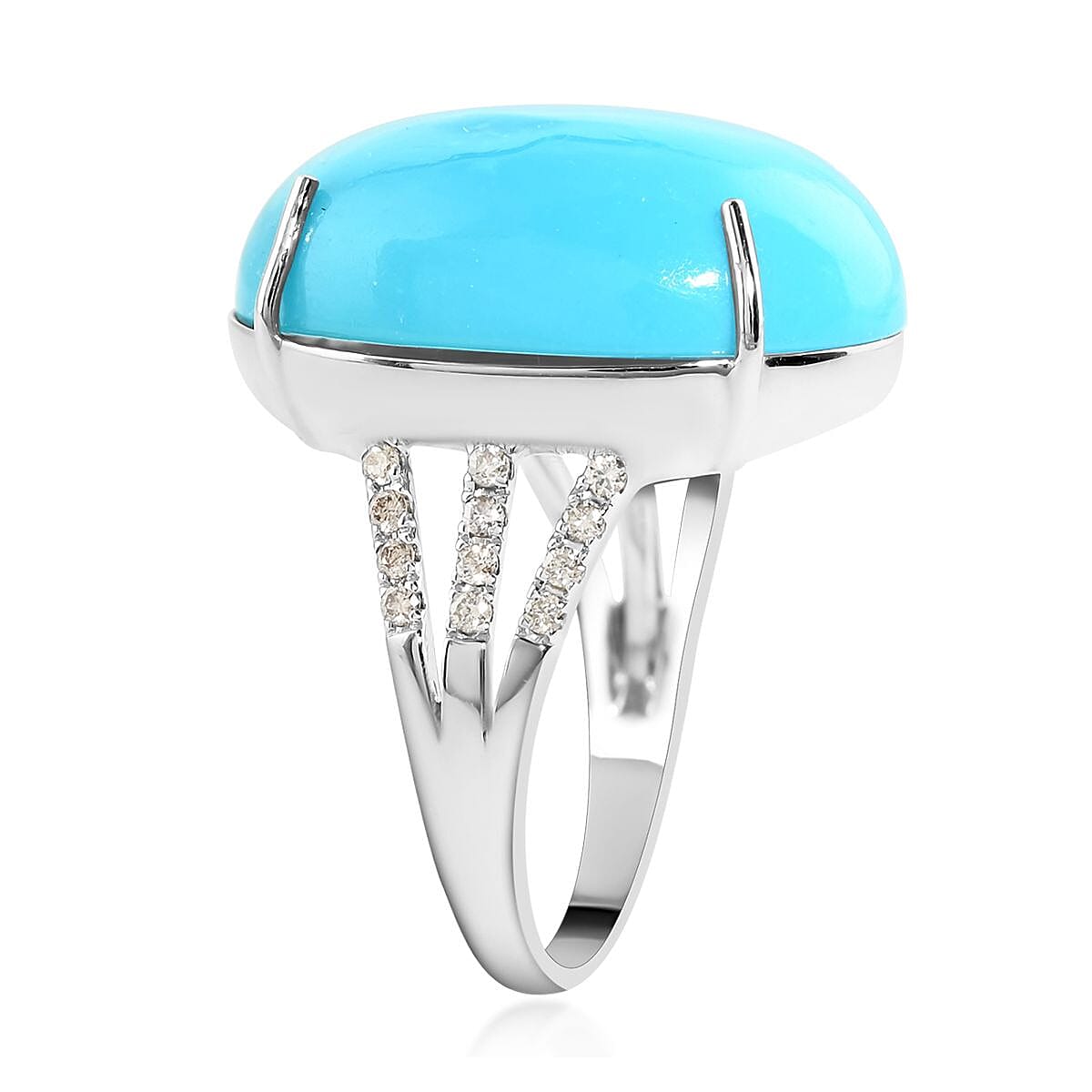 Luxoro 14K White Gold AAA Sleeping Beauty Turquoise and G-H I2 Diamond Split Shank Ring (Size 5.0) 14.30 ctw