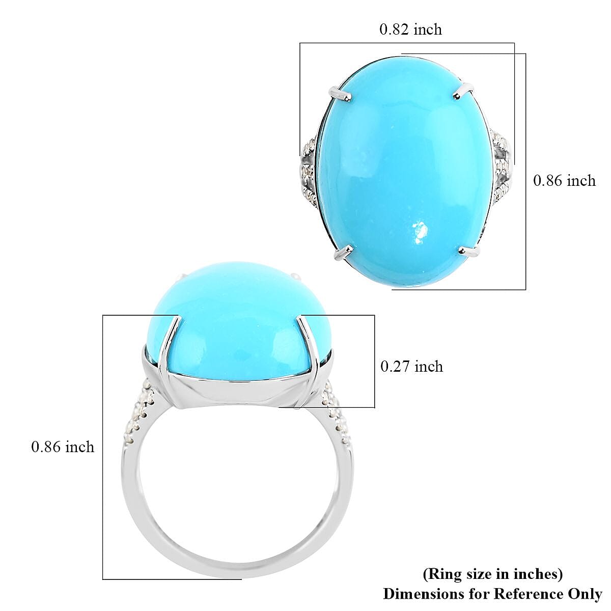Luxoro 14K White Gold AAA Sleeping Beauty Turquoise and G-H I2 Diamond Split Shank Ring (Size 5.0) 14.30 ctw