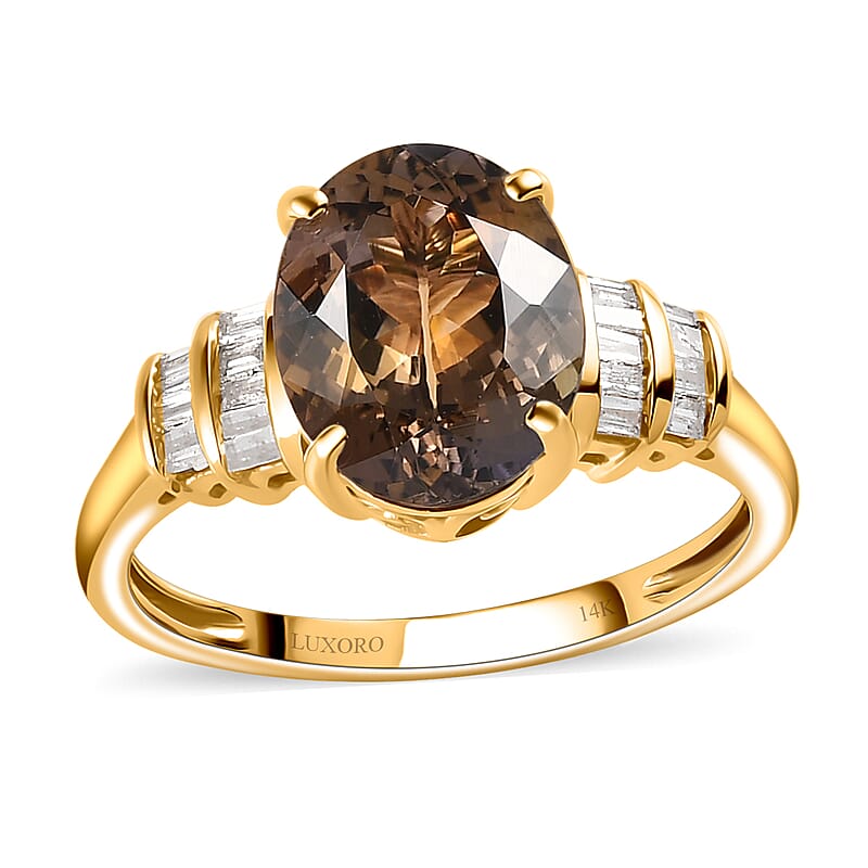 Luxoro 14K Yellow Gold Premium Natural Yellow Tanzanite and G-H I3 Diamond Ring (Size 5.0) 3.10 ctw