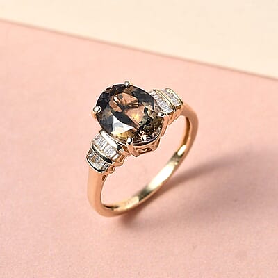 Luxoro 14K Yellow Gold Premium Natural Yellow Tanzanite and G-H I3 Diamond Ring (Size 5.0) 3.10 ctw