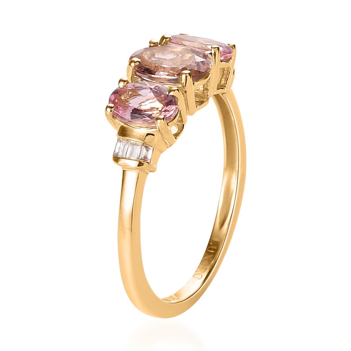 Luxoro AAA Morro Redondo Pink Tourmaline and Diamond Trilogy Ring in 10K Yellow Gold, Pink Tourmaline Jewelry, Birthday Anniversary Wedding Gift For Her 1.70 ctw image number 3