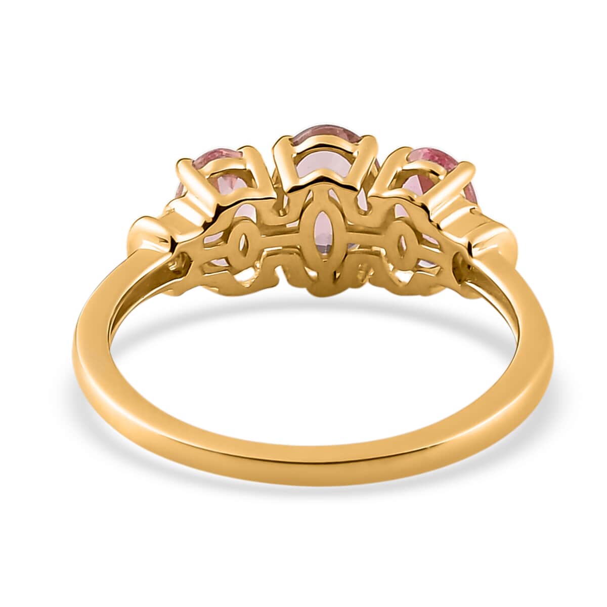 Luxoro AAA Morro Redondo Pink Tourmaline and Diamond Trilogy Ring in 10K Yellow Gold, Pink Tourmaline Jewelry, Birthday Anniversary Wedding Gift For Her 1.70 ctw image number 4