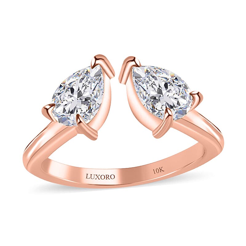 Luxoro 10K Rose Gold Moissanite Bypass Openable Ring (Size 5.0) 1.40 ctw