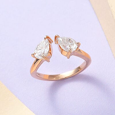 Luxoro 10K Rose Gold Moissanite Bypass Openable Ring (Size 5.0) 1.40 ctw