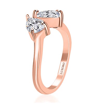 Luxoro 10K Rose Gold Moissanite Bypass Openable Ring (Size 5.0) 1.40 ctw