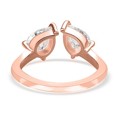 Luxoro 10K Rose Gold Moissanite Bypass Openable Ring (Size 5.0) 1.40 ctw