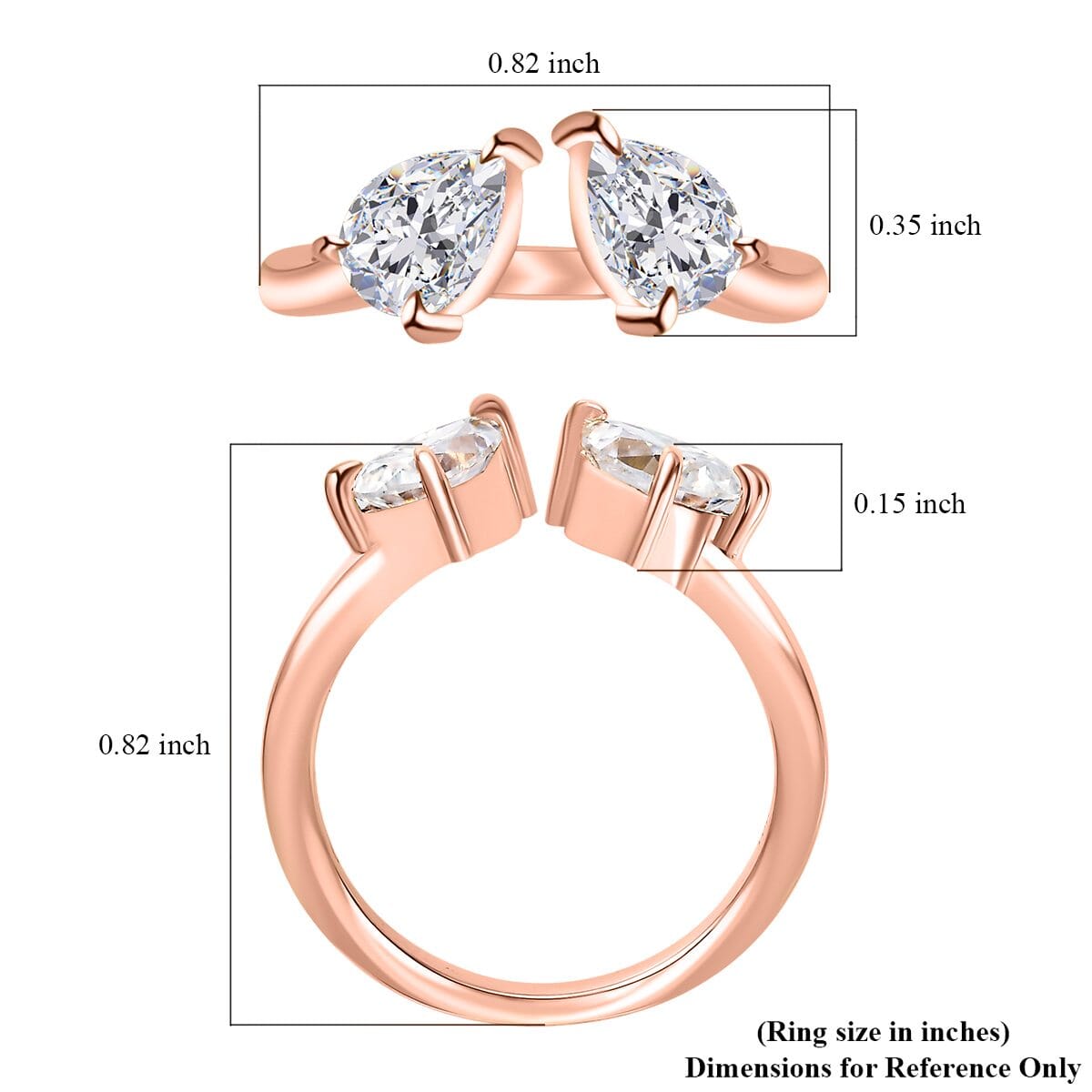 LUXORO 10K Rose Gold Moissanite Bypass Openable Ring 2.70 Grams 1.40 ctw image number 5