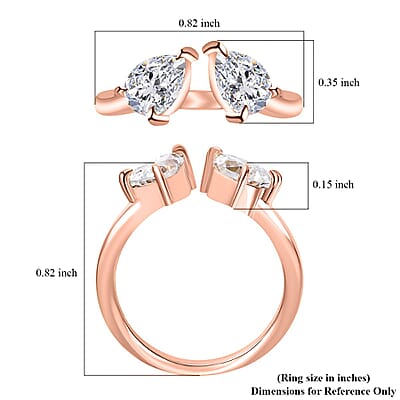 Luxoro 10K Rose Gold Moissanite Bypass Openable Ring (Size 5.0) 1.40 ctw