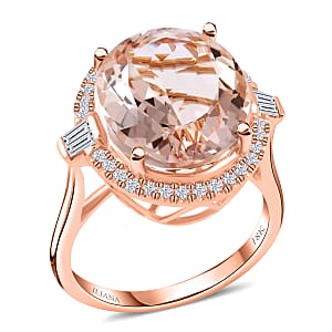 Certified Iliana 18K Rose Gold AAA Marropino Morganite and G-H SI Diamond Halo Ring (Size 11.0) 5 Grams 7.80 ctw