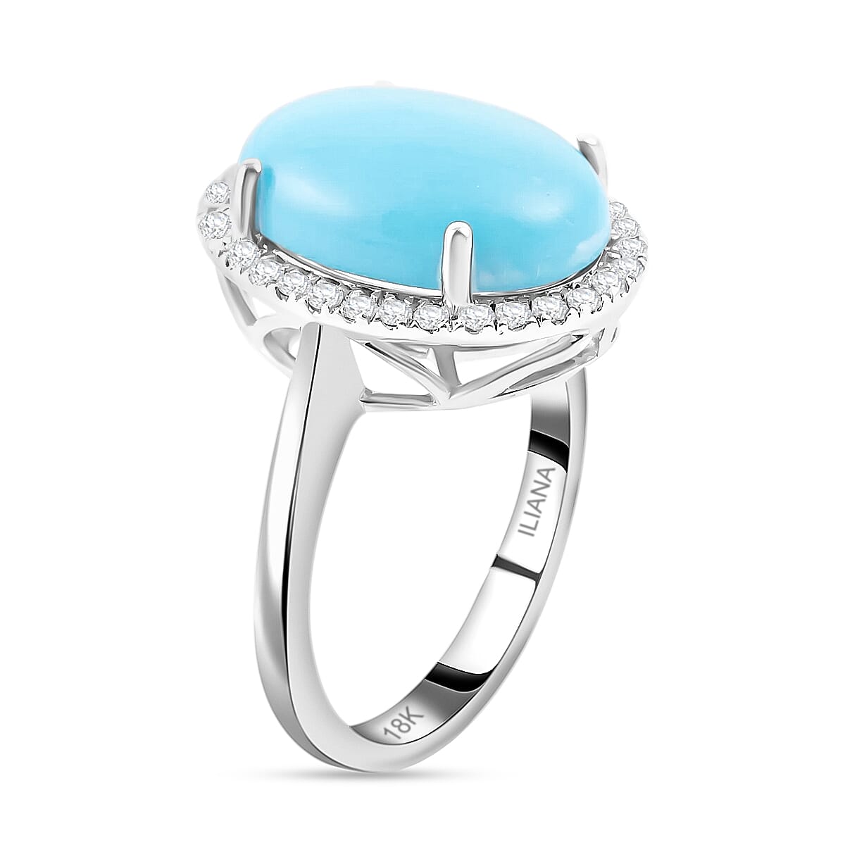 Iliana 18K White Gold AAA Sleeping Beauty Turquoise and G-H SI Diamond Halo Ring (Size 5.0) 4.85 Grams 4.25 ctw image number 3