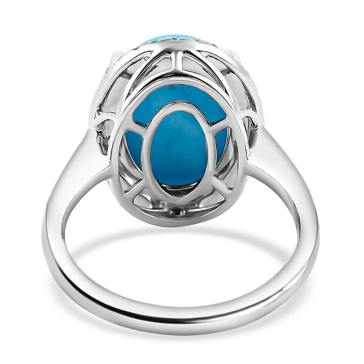 Iliana 18K White Gold AAA Sleeping Beauty Turquoise and G-H SI Diamond Halo Ring (Size 5.0) 4.85 Grams 4.25 ctw image number 4