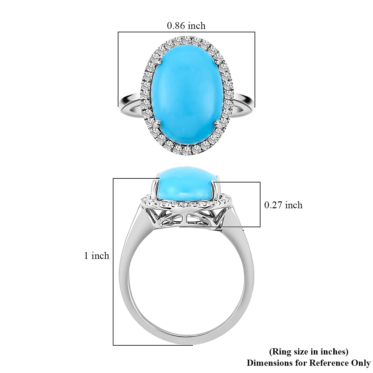 Iliana 18K White Gold AAA Sleeping Beauty Turquoise and G-H SI Diamond Halo Ring (Size 5.0) 4.85 Grams 4.25 ctw image number 5