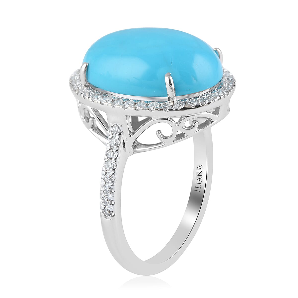Iliana 18K White Gold AAA Sleeping Beauty Turquoise and Diamond G-H SI Ring (Size 7.5) 5.60 Grams 4.90 ctw image number 2