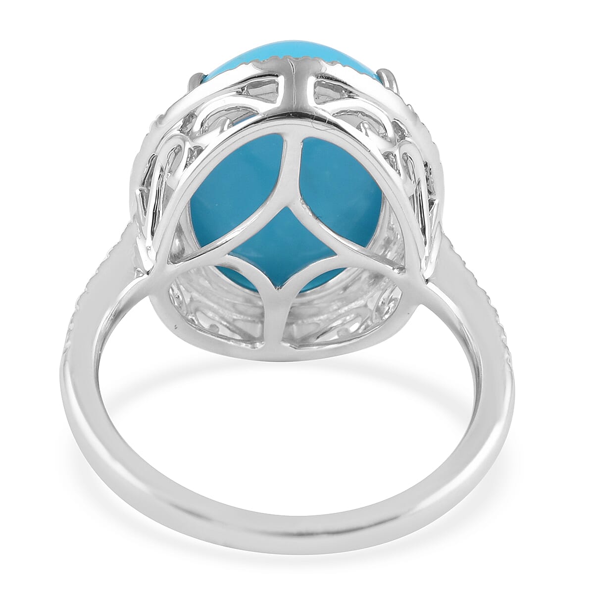 Iliana 18K White Gold AAA Sleeping Beauty Turquoise and Diamond G-H SI Ring (Size 7.5) 5.60 Grams 4.90 ctw image number 3
