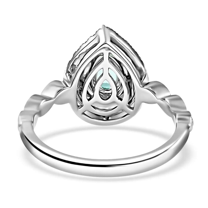 Rhapsody Certified and Appraised AAAA Paraiba Tourmaline Ring, E-F VS Diamond Accent Ring, Tourmaline Double Halo Ring, 950 Platinum Ring 5.80 Grams 0.90 ctw