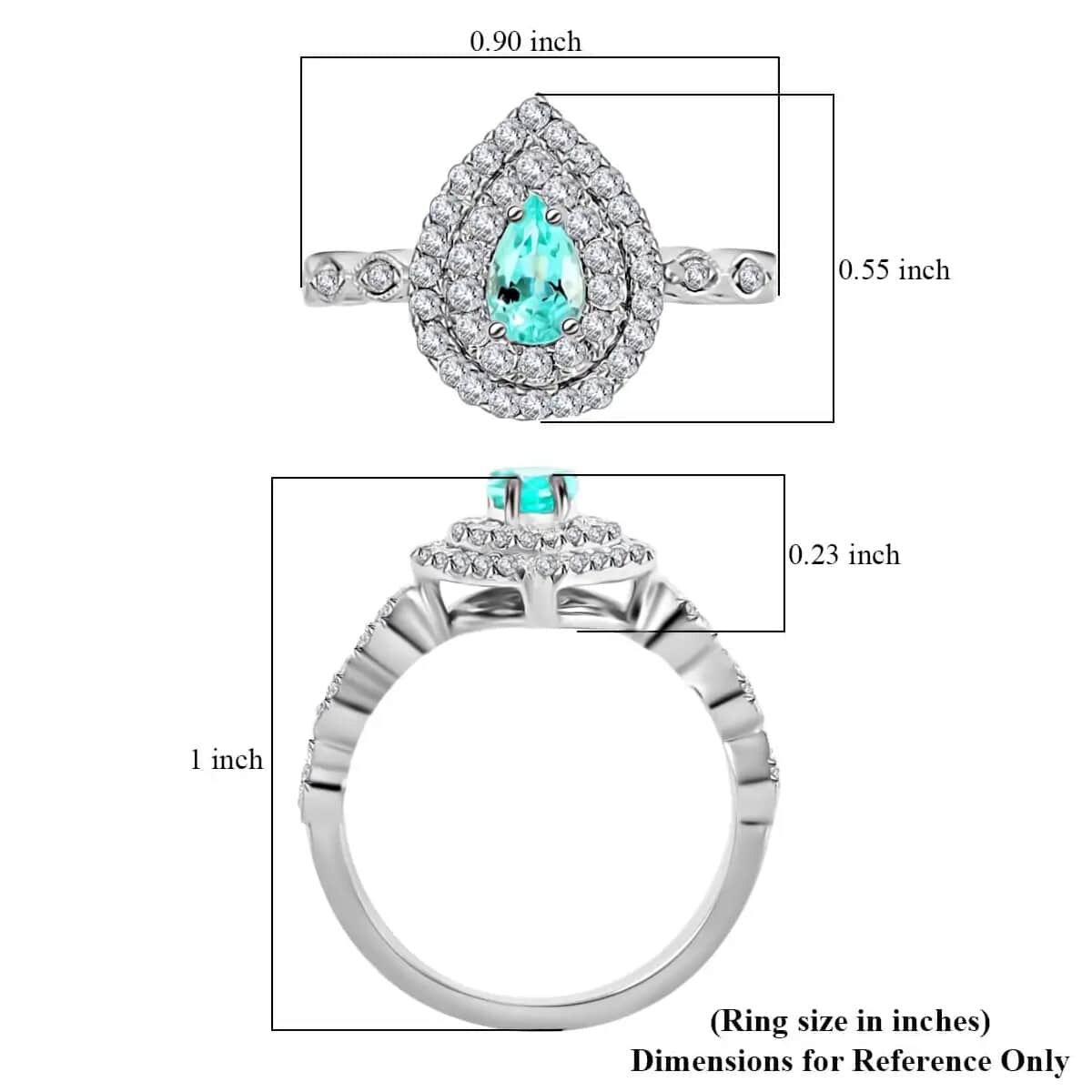 Rhapsody Certified AAAA Paraiba Tourmaline Ring, E-F VS Diamond Accent Ring, Tourmaline Double Halo Ring, 950 Platinum Ring 5.80 Grams 0.90 ctw image number 5