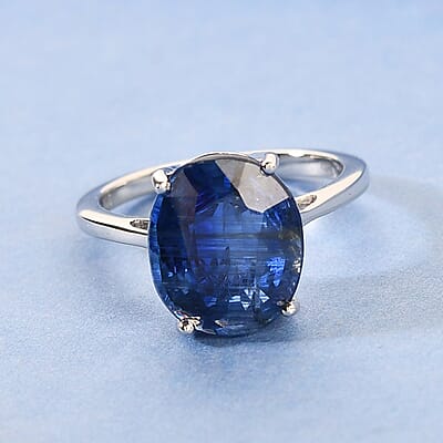 Luxoro 10K White Gold Premium Kashmir Kyanite Solitaire Ring (Size 5.0) 2.75 Grams 6.35 ctw