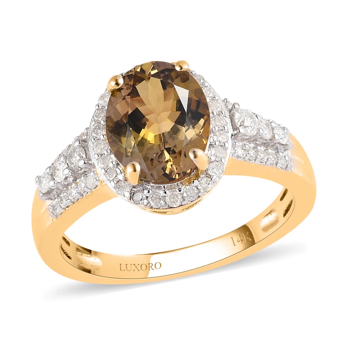 Luxoro 14K Yellow Gold Premium Golden Tanzanite and G-H I3 Diamond Ring (Size 6.5) 2.20 ctw image number 0