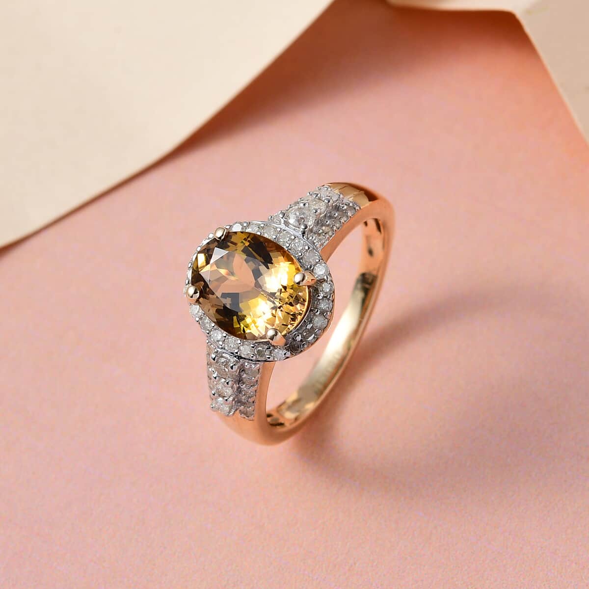 Luxoro 14K Yellow Gold Premium Golden Tanzanite and G-H I3 Diamond Ring (Size 6.5) 2.20 ctw image number 1