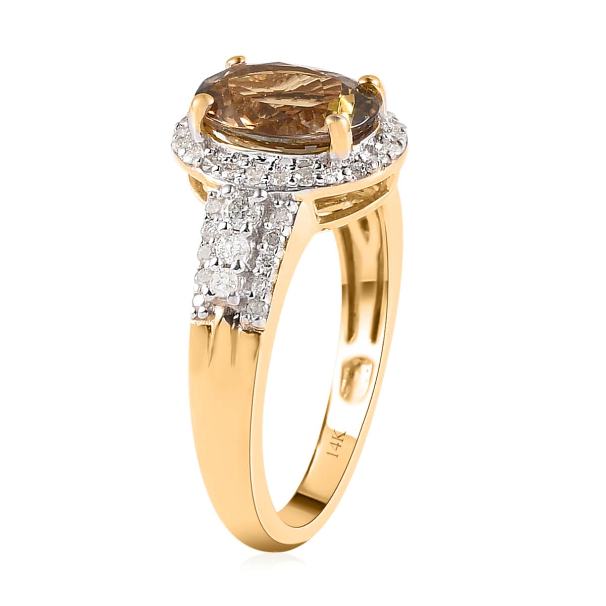 Luxoro 14K Yellow Gold Premium Golden Tanzanite and G-H I3 Diamond Ring (Size 6.5) 2.20 ctw image number 3