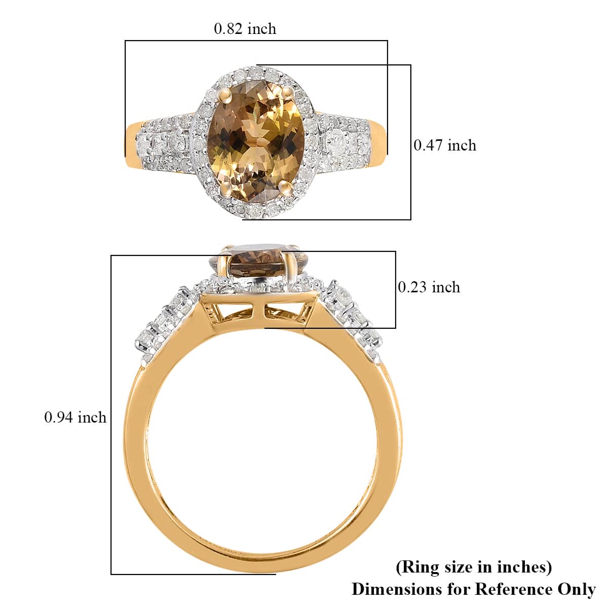 Luxoro 14K Yellow Gold Premium Golden Tanzanite and G-H I3 Diamond Ring (Size 6.5) 2.20 ctw image number 5