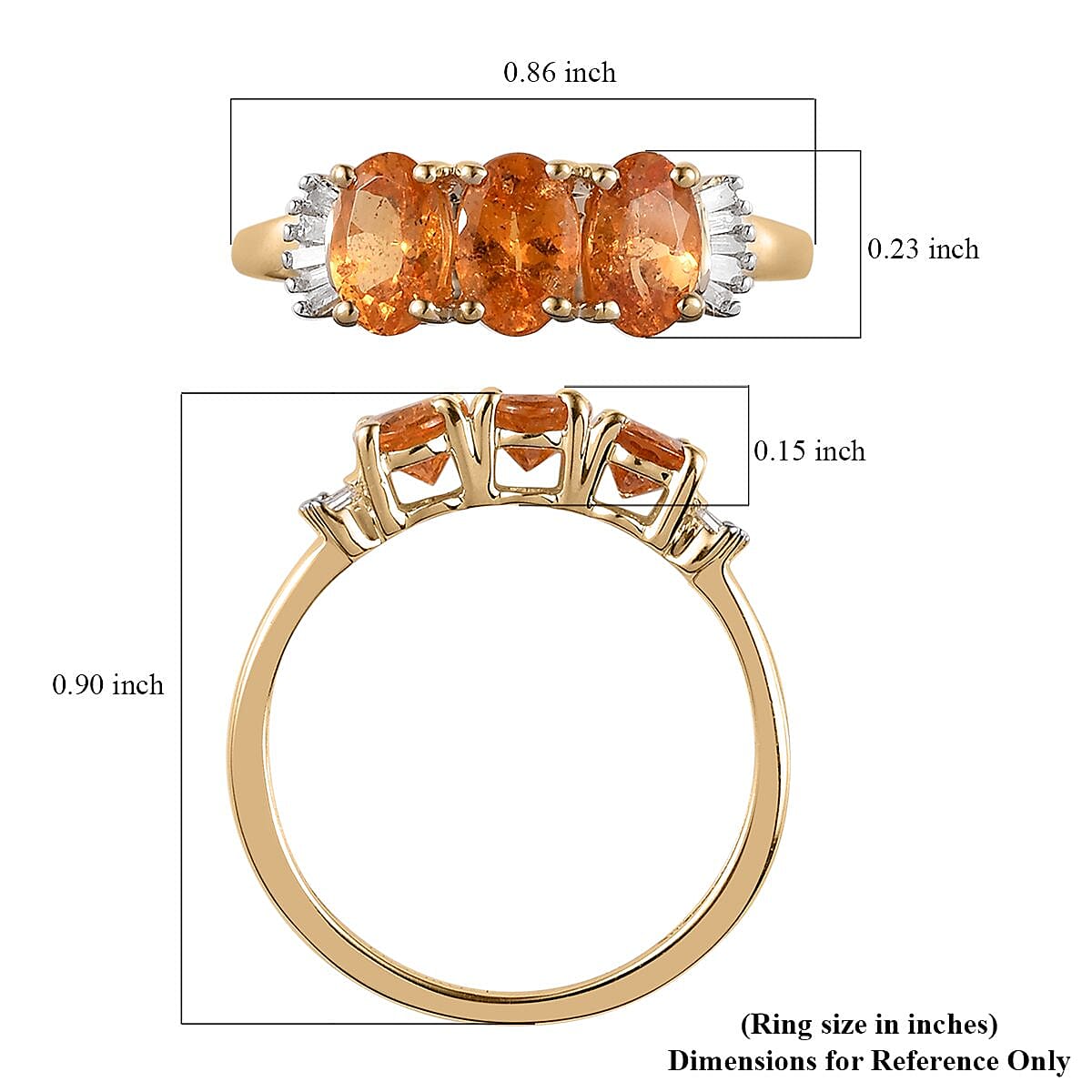Luxoro 10K Yellow Gold Premium Viceroy Spessartine Garnet and Diamond 3 Stone Ring (Size 6.5) 1.90 ctw image number 5