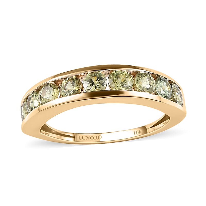 Luxoro 10K Yellow Gold Premium Ambanja Demantoid Garnet Half Eternity Band Ring (Size 10.0) 1.15 ctw
