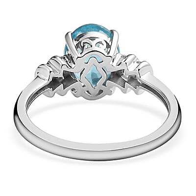 LUXORO 10K White Gold AAA Madagascar Paraiba Apatite and Diamond Ring (Size 5.0) 1.65 ctw