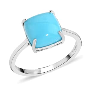 Luxoro 14K White Gold AAA Sleeping Beauty Turquoise Solitaire Ring (Size 6.5) 2.25 Grams 3.15 ctw