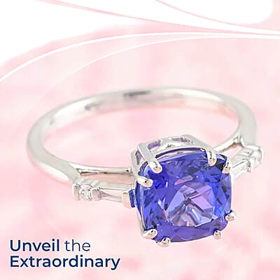 Rhapsody Certified and Appraised AAAA Tanzanite Ring, G-H SI Diamond Accent Ring, 950 Platinum Ring, Wedding Ring, Tanzanite Gifts For Her 4.75 Grams, 2.75 ctw