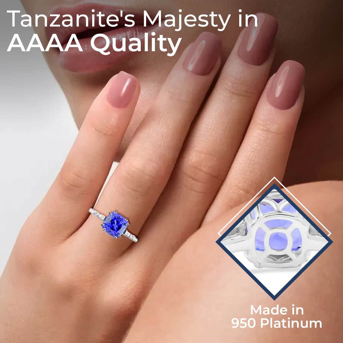 Rhapsody Certified AAAA Tanzanite Ring, G-H SI Diamond Accent Ring, 950 Platinum Ring, Wedding Ring, Tanzanite Gifts For Her 4.75 Grams, 2.75 ctw image number 2